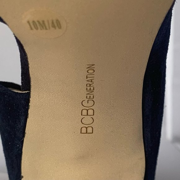 BCBGeneration Perryn Blue Gold Bow Open Side Heels Pumps Shoes Women's 10M - Picture 5 of 12